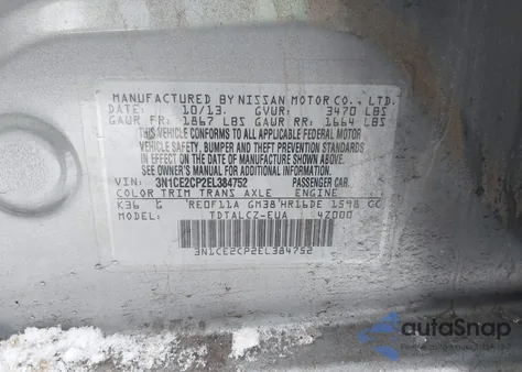 2014 Nissan Versa Note S Plus z USA, uszkodzony, nr VIN 3N1CE2CP2EL384752